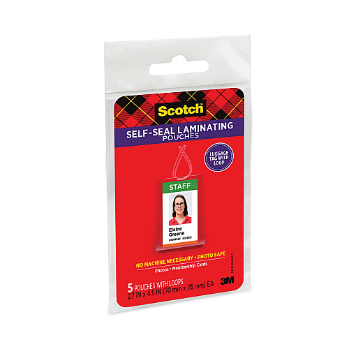 Scotch Self-Sealing Laminating Pouches, 12.5 mil, 2.81" x 4.5", Gloss Clear, 5/Pack (LS8535G)