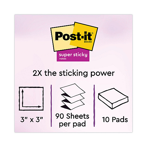Post-it Pop-up 3 x 3 Note Refill, 3" x 3", Playful Primaries Collection Colors, 90 Sheets/Pad, 10 Pads/Pack (R33010SSAN)