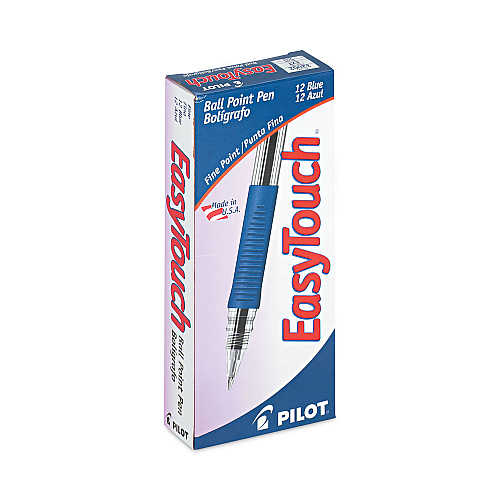Pilot EasyTouch Ballpoint Pen, Stick, Fine 0.7 mm, Blue Ink, Clear/Blue Barrel, Dozen (32002)
