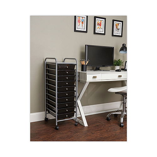 Advantus Portable Drawer Organizer, Metal, 1 Shelf, 10 Drawers, 13" x 15.38" x 37.75", Matte Gray/Smoke (34007)