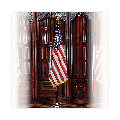 Advantus Deluxe U.S. Flag and Staff Set, 60" x 36" Flag, 8 ft Oak Staff, 2" Gold Fringe, 7" Goldtone Eagle, Heavyweight Nylon (MBE031400)