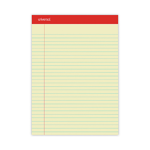 Universal Perforated Ruled Writing Pads, Wide/Legal Rule, Red Headband, 50 Canary-Yellow 8.5 x 11.75 Sheets, Dozen (UNV10630)