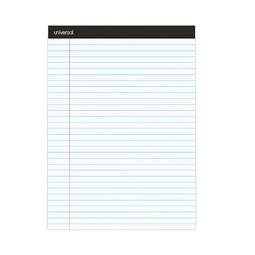 Universal Premium Ruled Writing Pads with Heavy-Duty Back, Wide/Legal Rule, Black Headband, 50 White 8.5 x 11 Sheets, 6/Pack (UNV30630)