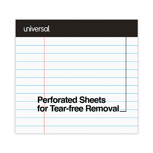 Universal Premium Ruled Writing Pads with Heavy-Duty Back, Wide/Legal Rule, Black Headband, 50 White 8.5 x 11 Sheets, 6/Pack (UNV30630)