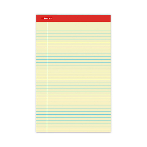 Universal Perforated Ruled Writing Pads, Wide/Legal Rule, Red Headband, 50 Canary-Yellow 8.5 x 14 Sheets, Dozen (UNV40000)