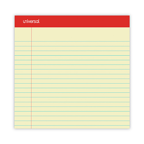 Universal Perforated Ruled Writing Pads, Wide/Legal Rule, Red Headband, 50 Canary-Yellow 8.5 x 14 Sheets, Dozen (UNV40000)