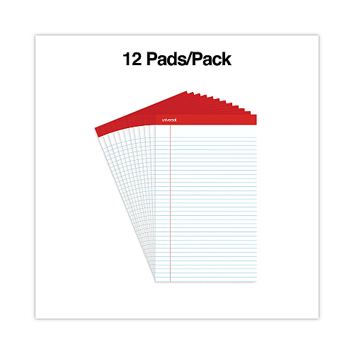Universal Perforated Ruled Writing Pads, Wide/Legal Rule, Red Headband, 50 White 8.5 x 14 Sheets, Dozen (UNV45000)