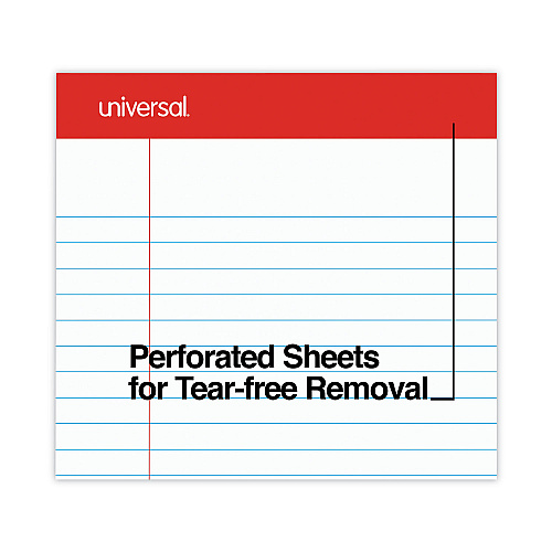Universal Perforated Ruled Writing Pads, Wide/Legal Rule, Red Headband, 50 White 8.5 x 14 Sheets, Dozen (UNV45000)