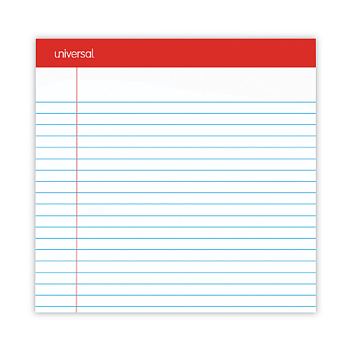 Universal Perforated Ruled Writing Pads, Wide/Legal Rule, Red Headband, 50 White 8.5 x 14 Sheets, Dozen (UNV45000)