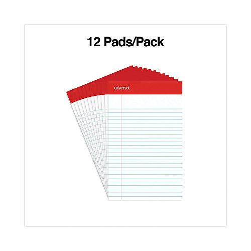 Universal Perforated Ruled Writing Pads, Narrow Rule, Red Headband, 50 White 5 x 8 Sheets, Dozen (UNV46300)