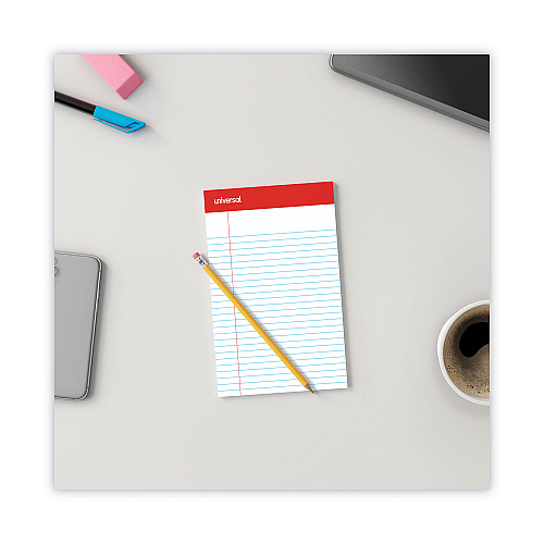 Universal Perforated Ruled Writing Pads, Narrow Rule, Red Headband, 50 White 5 x 8 Sheets, Dozen (UNV46300)
