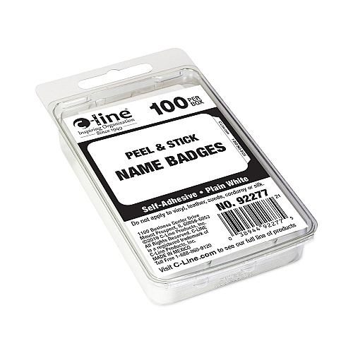 C-Line Self-Adhesive Name Badges, 3.5 x 2.25, White, 100/Box (92277)