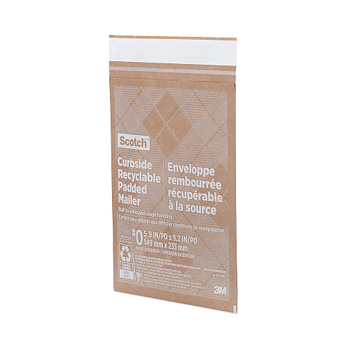 Scotch Curbside Recyclable Padded Mailer, #0, Bubble Cushion, Self-Adhesive Closure, 7 x 11.25, Natural Kraft, 100/Carton (CR01)