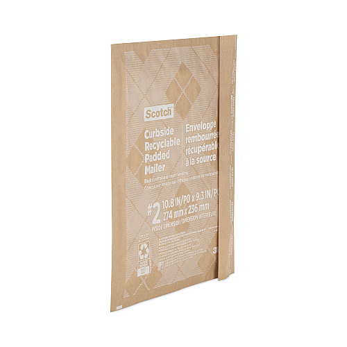 Scotch Curbside Recyclable Padded Mailer, #2, Bubble Cushion, Self-Adhesive Closure, 11.25 x 12, Natural Kraft, 100/Carton (CR21)