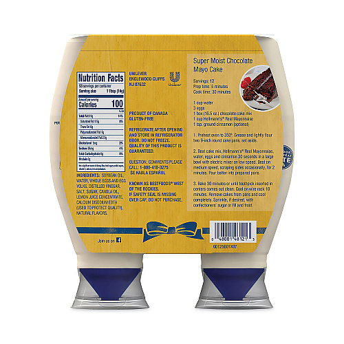 Hellmann's Real Mayonnaise, 25 oz Bottle, 2/Pack (22000476)