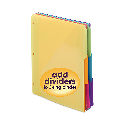 Smead Three-Ring Binder Poly Index Dividers with Pocket, 9.75 x 11.25, Assorted Colors, 30/Box (89421)