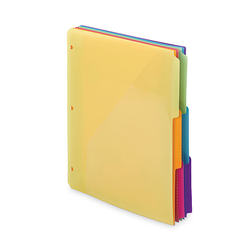 Smead Three-Ring Binder Poly Index Dividers with Pocket, 9.75 x 11.25, Assorted Colors, 30/Box (89421)