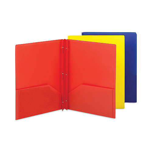 Smead Poly Two-Pocket Folder with Fasteners, 130-Sheet Capacity, 11 x 8.5, Assorted, 6/Pack (87746)
