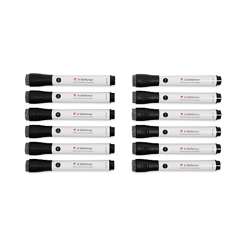 U Brands U-Defense Antimicrobial Dry-Erase Markers, Broad Chisel Tip, Black, 12/Pack (3284U0012)