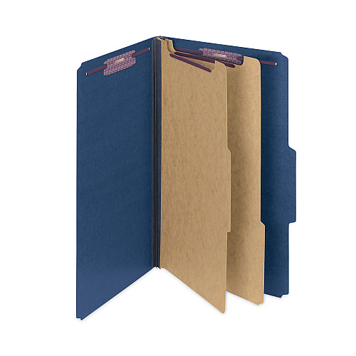 Smead Six-Section Pressboard Top Tab Classification Folders, Six SafeSHIELD Fasteners, 2 Dividers, Legal Size, Dark Blue, 10/Box (19035)