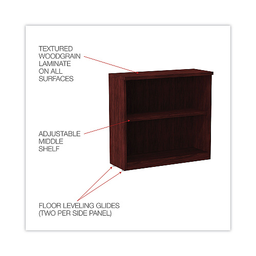 Alera Valencia Series Bookcase, Two-Shelf, 31.75w x 14d x 29.5h, Mahogany (ALEVA633032MY)