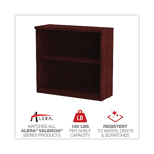 Alera Valencia Series Bookcase, Two-Shelf, 31.75w x 14d x 29.5h, Mahogany (ALEVA633032MY)