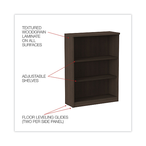Alera Valencia Series Bookcase, Three-Shelf, 31.75w x 14d x 39.38h, Espresso (ALEVA634432ES)