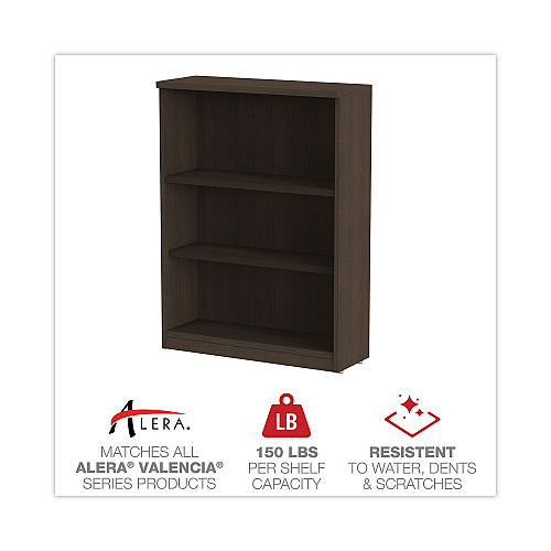 Alera Valencia Series Bookcase, Three-Shelf, 31.75w x 14d x 39.38h, Espresso (ALEVA634432ES)