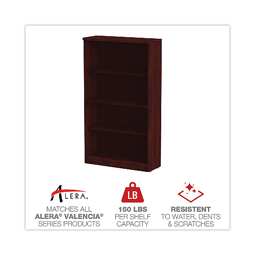 Alera Valencia Series Bookcase, Four-Shelf, 31.75w x 14d x 54.88h, Mahogany (ALEVA635632MY)
