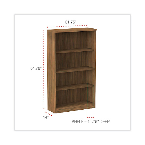 Alera Valencia Series Bookcase, Four-Shelf, 31.75w x 14d x 54.88h, Modern Walnut (ALEVA635632WA)