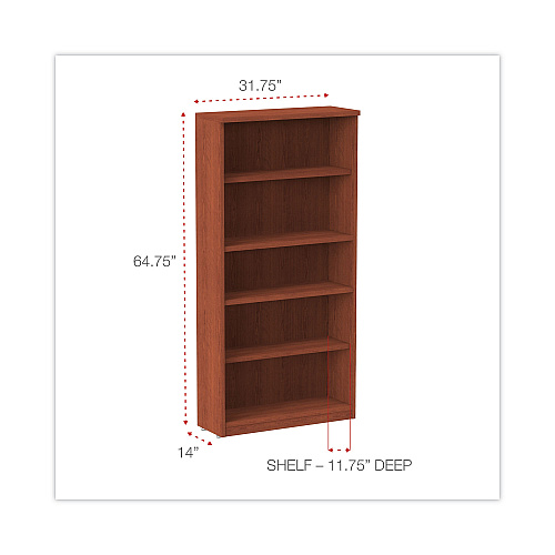 Alera Valencia Series Bookcase, Five-Shelf, 31.75w x 14d x 64.75h, Medium Cherry (ALEVA636632MC)