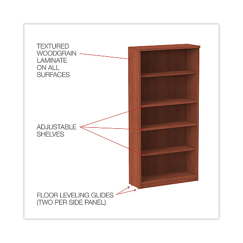 Alera Valencia Series Bookcase, Five-Shelf, 31.75w x 14d x 64.75h, Medium Cherry (ALEVA636632MC)