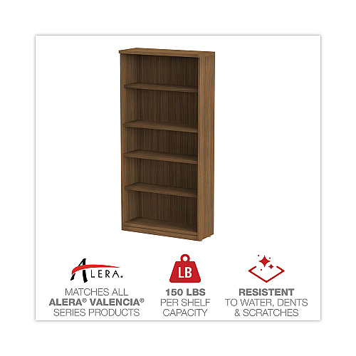Alera Valencia Series Bookcase, Five-Shelf, 31.75w x 14d x 64.75h, Modern Walnut (ALEVA636632WA)