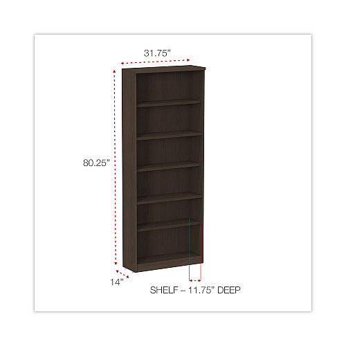 Alera Valencia Series Bookcase, Six-Shelf, 31.75w x 14d x 80.25h, Espresso (ALEVA638232ES)