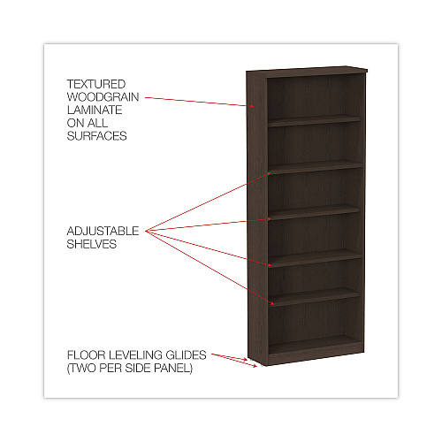 Alera Valencia Series Bookcase, Six-Shelf, 31.75w x 14d x 80.25h, Espresso (ALEVA638232ES)