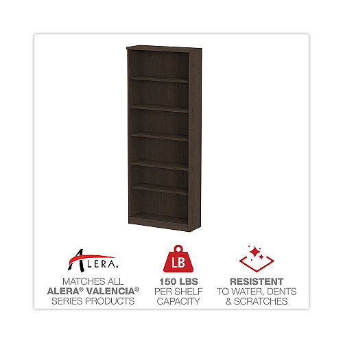 Alera Valencia Series Bookcase, Six-Shelf, 31.75w x 14d x 80.25h, Espresso (ALEVA638232ES)