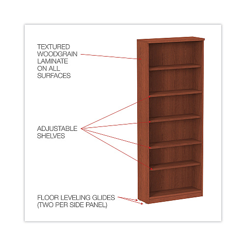 Alera Valencia Series Bookcase, Six-Shelf, 31.75w x 14d x 80.25h, Medium Cherry (ALEVA638232MC)