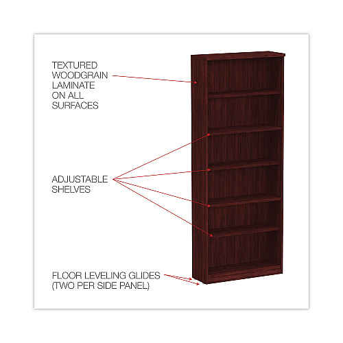Alera Valencia Series Bookcase, Six-Shelf, 31.75w x 14d x 80.25h, Mahogany (ALEVA638232MY)