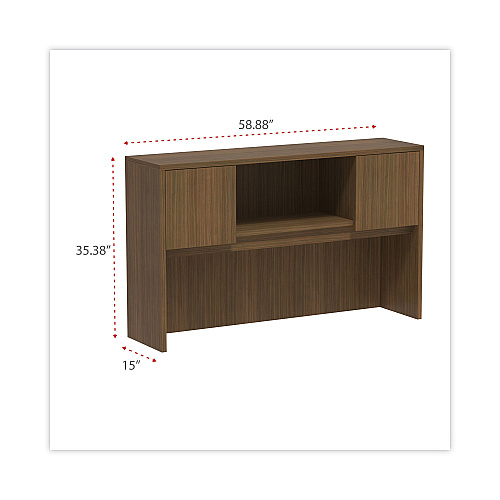 Alera Valencia Series Hutch with Doors, 4 Compartments, 58.88w x 15d x 35.38h, Modern Walnut (ALEVA286015WA)