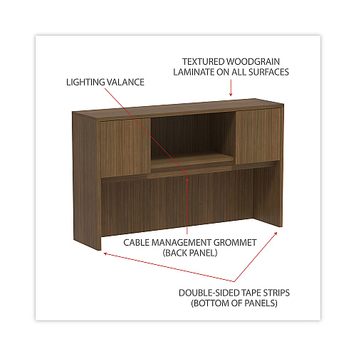 Alera Valencia Series Hutch with Doors, 4 Compartments, 58.88w x 15d x 35.38h, Modern Walnut (ALEVA286015WA)