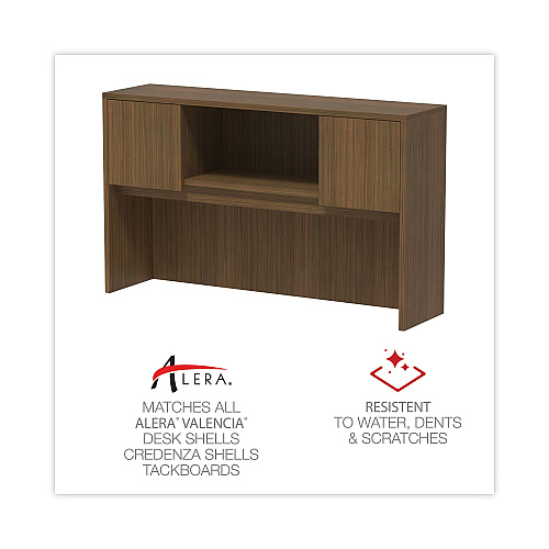 Alera Valencia Series Hutch with Doors, 4 Compartments, 58.88w x 15d x 35.38h, Modern Walnut (ALEVA286015WA)