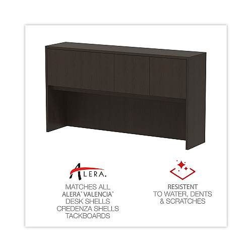 Alera Valencia Series Hutch with Doors, 4 Compartments, 64.75w x 15d x 35.38h, Espresso (ALEVA286615ES)