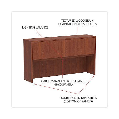Alera Valencia Series Hutch with Doors, 4 Compartments, 64.75w x 154d x 35.38h, Medium Cherry (ALEVA286615MC)