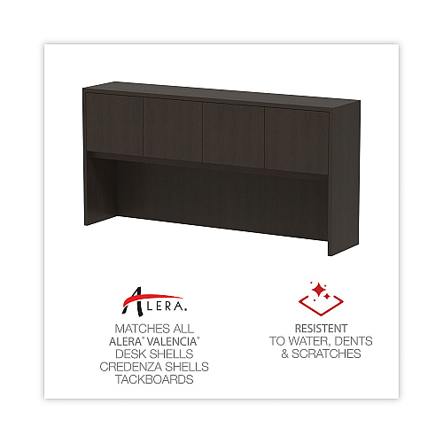 Alera Valencia Series Hutch with Doors, 4 Compartments, 70.63w x 15d x 35.38h, Espresso (ALEVA287215ES)