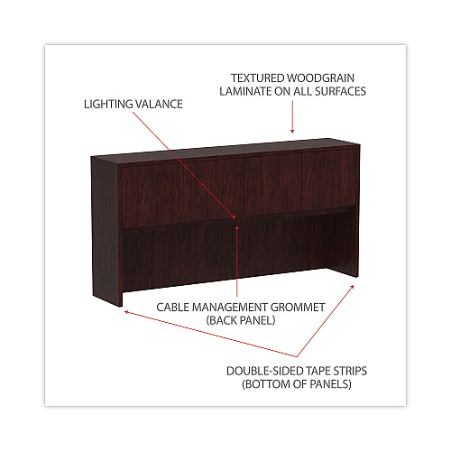 Alera Valencia Series Hutch with Doors, 4 Compartments, 70.63w x 15d x 35.38h, Mahogany (ALEVA287215MY)
