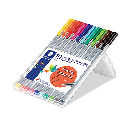 Staedtler Triplus Fineliner Porous Point Pen, Stick, Extra-Fine 0.3 mm, Assorted Ink and Barrel Colors, 10/Pack (334SB10A6)
