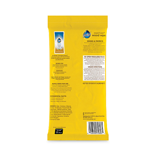 Pledge Lemon Scent Wet Wipes, Cloth, 7 x 10, White, 24/Pack (336297PK)