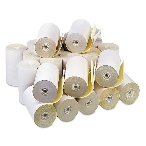 ICONEX Impact Printing Carbonless Paper Rolls, 4.5" x 90 ft, White/Canary, 24/Carton (90770469)