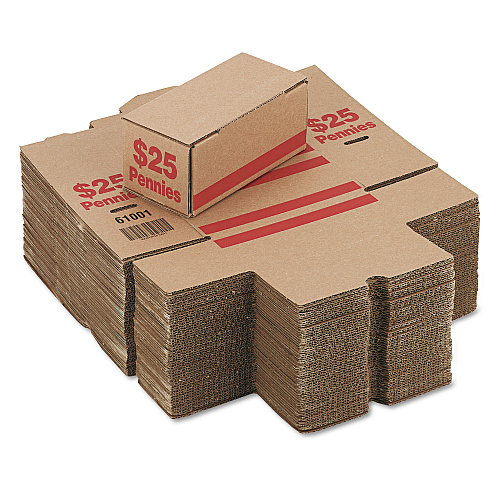 ICONEX Corrugated Cardboard Coin Storage with Denomination Printed On Side, 8.5 x 4.38 x 3.63, Red (94190086)