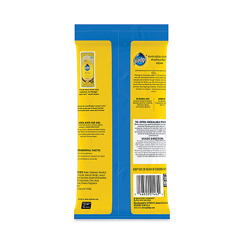 Pledge Multi-Surface Cleaner Wet Wipes, Cloth, 7 x 10, Fresh Citrus, White, 25/Pack, 12 Packs/Carton (336274)